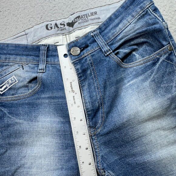 Gas Jeans Men 31x27 Blue Slim Faded Atelier Italian Design 1984 Whiskers Zip Fly - Picture 13 of 16
